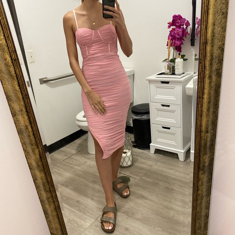 Ruched pink midi corset dress